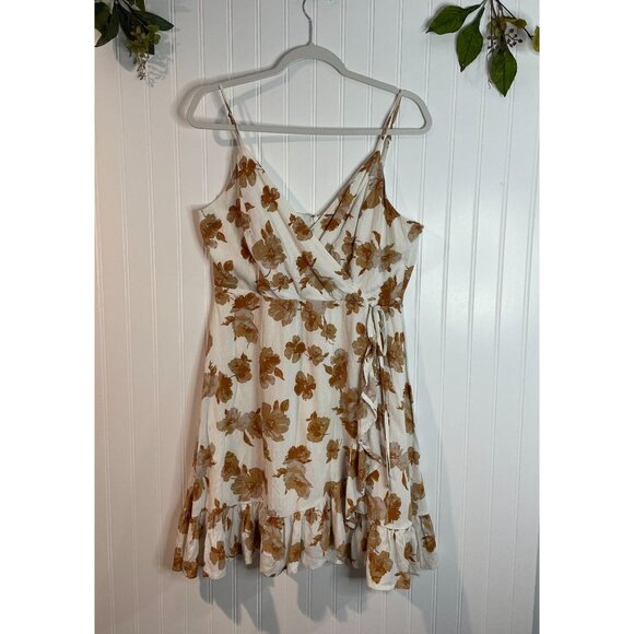 Altard State Floral Wrap-Style Sleeveless Sundress L  White & Brown - Picture 1 of 15